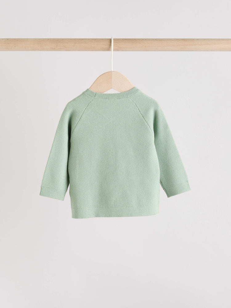 Sage Green Baby Knitted Wrap Jumper and Leggings 2 Piece Set (0mths-2yrs)