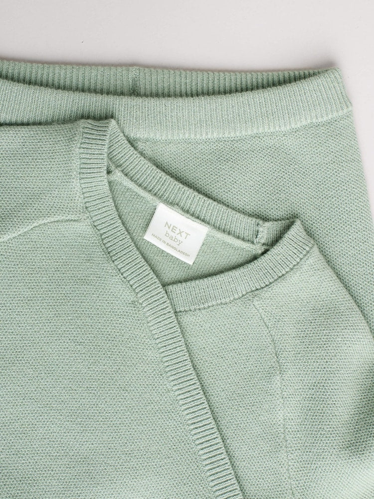 Sage Green Baby Knitted Wrap Jumper and Leggings 2 Piece Set (0mths-2yrs)