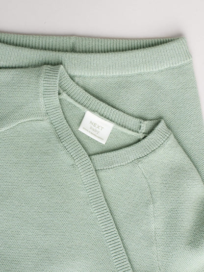 Sage Green Baby Knitted Wrap Jumper and Leggings 2 Piece Set (0mths-2yrs)