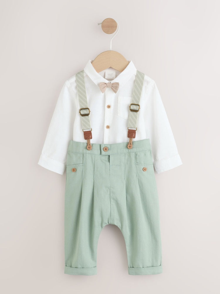 Sage Green Baby Shirt Trousers and Braces Set 3 Piece (0mths-2yrs)