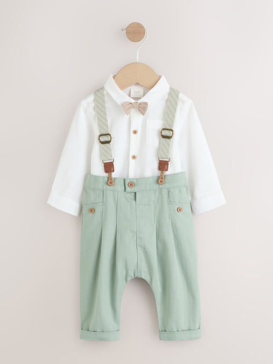 Sage Green Baby Shirt Trousers and Braces Set 3 Piece (0mths-2yrs)