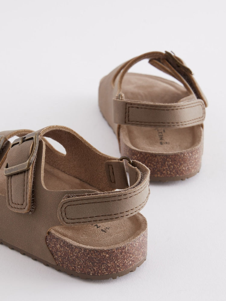 Stone Beige Wide Fit (G) Double Buckle Cushioned Footbed Sandals Immediate