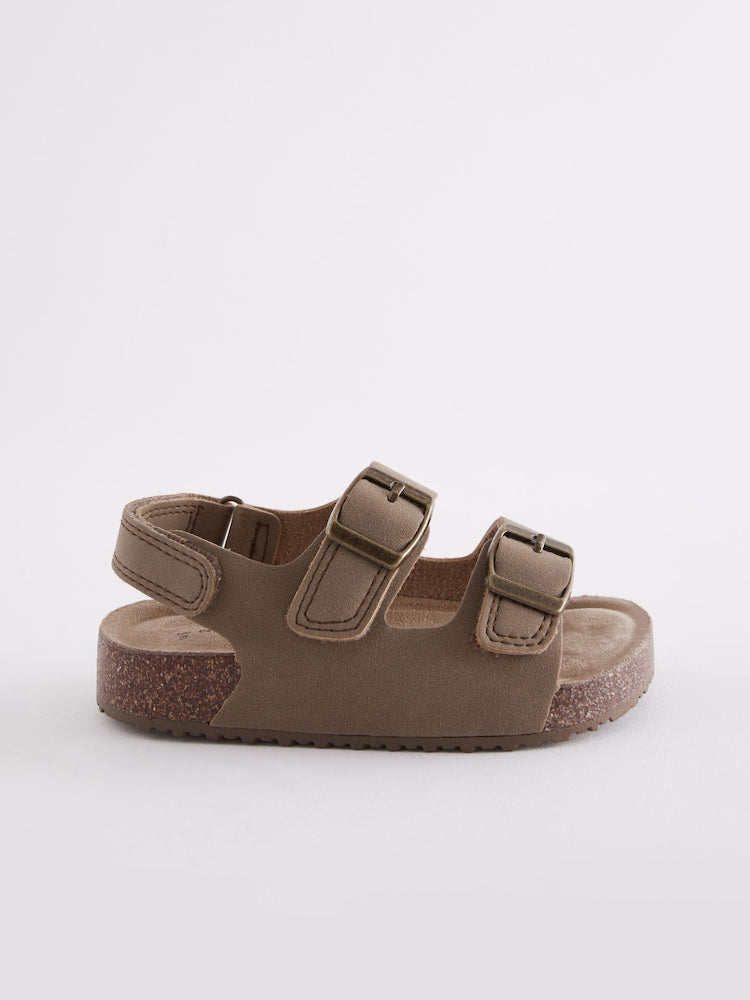 Stone Beige Wide Fit (G) Double Buckle Cushioned Footbed Sandals Immediate