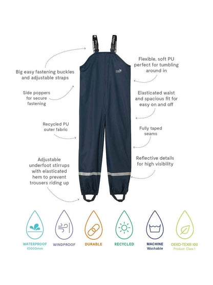 Muddy Puddles Navy Blue Rainy Day Waterproof Dungarees image 3
