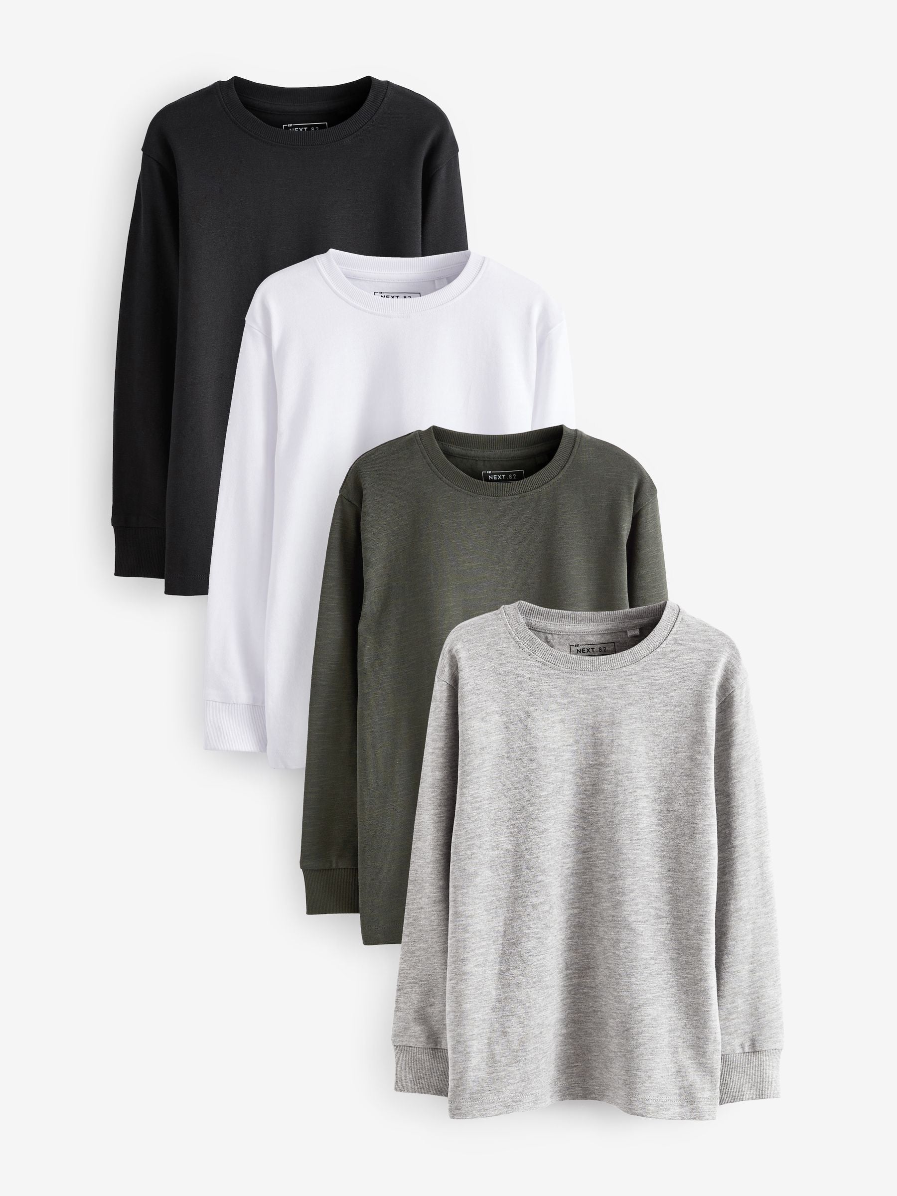 Dsiney Kidz - Black/White/Grey Plain Long Sleeve Cosy T-Shirts 4 Pack (3-16yrs) image 1