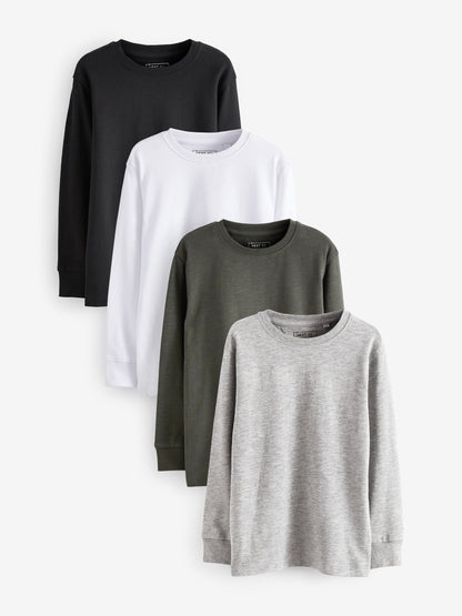 Dsiney Kidz - Black/White/Grey Plain Long Sleeve Cosy T-Shirts 4 Pack (3-16yrs) image 1