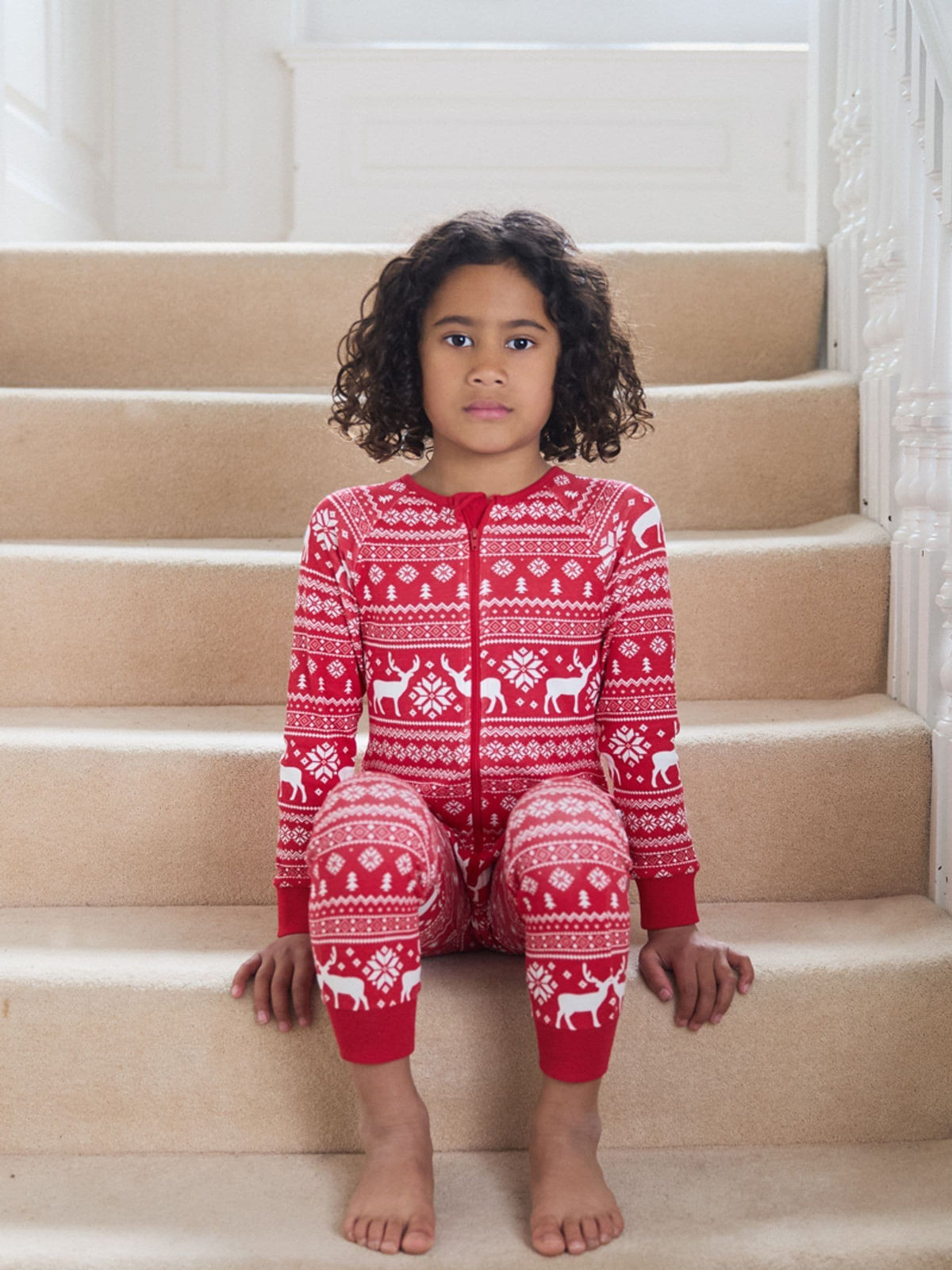 The Little Tailor Red Reindeer Christmas Fairisle Pattern 100% Cotton All-In-One - image 1