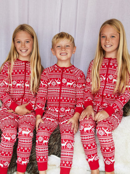 The Little Tailor Red Reindeer Christmas Fairisle Pattern 100% Cotton All-In-One - image 2