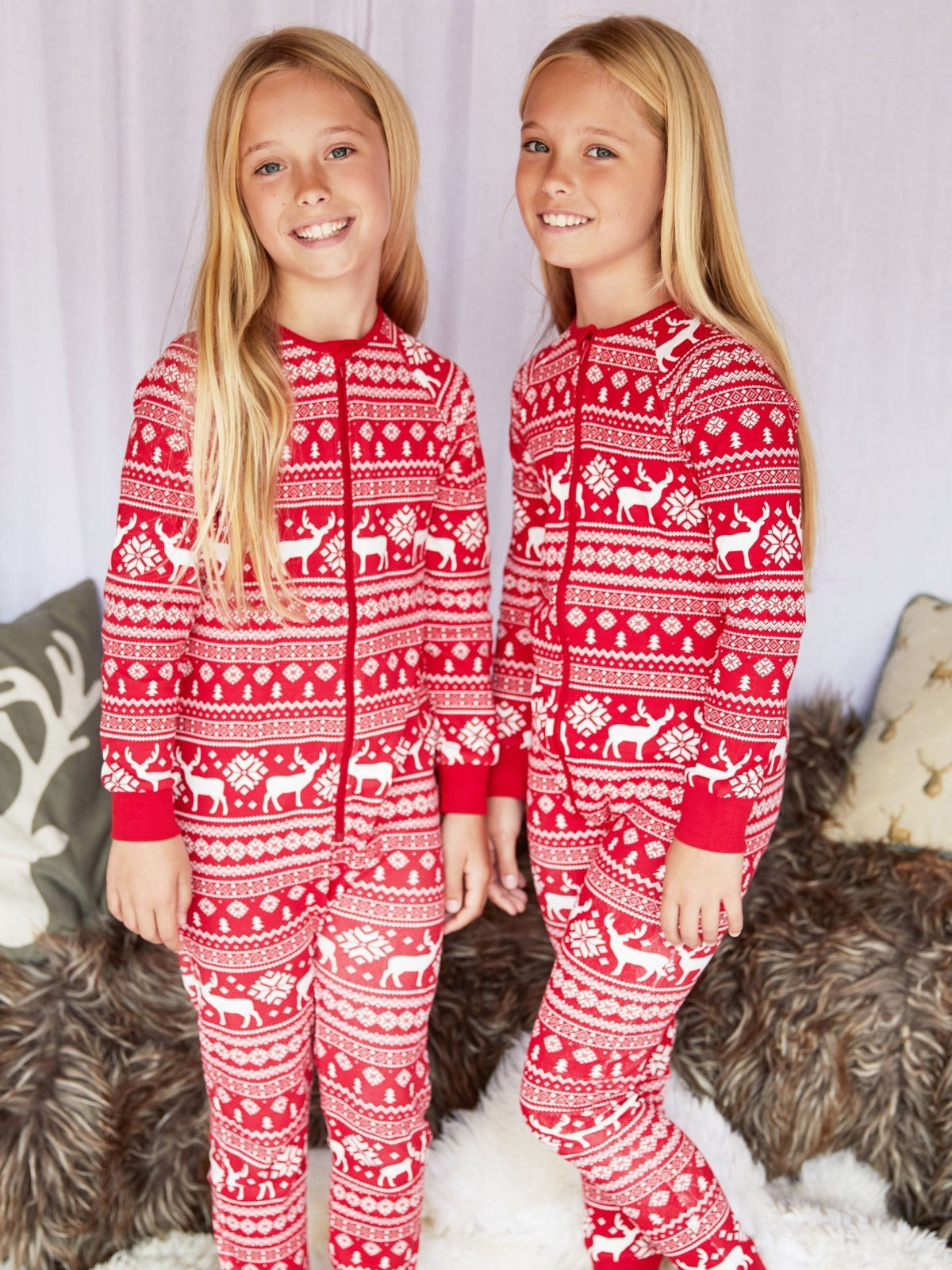 The Little Tailor Red Reindeer Christmas Fairisle Pattern 100% Cotton All-In-One - image 4