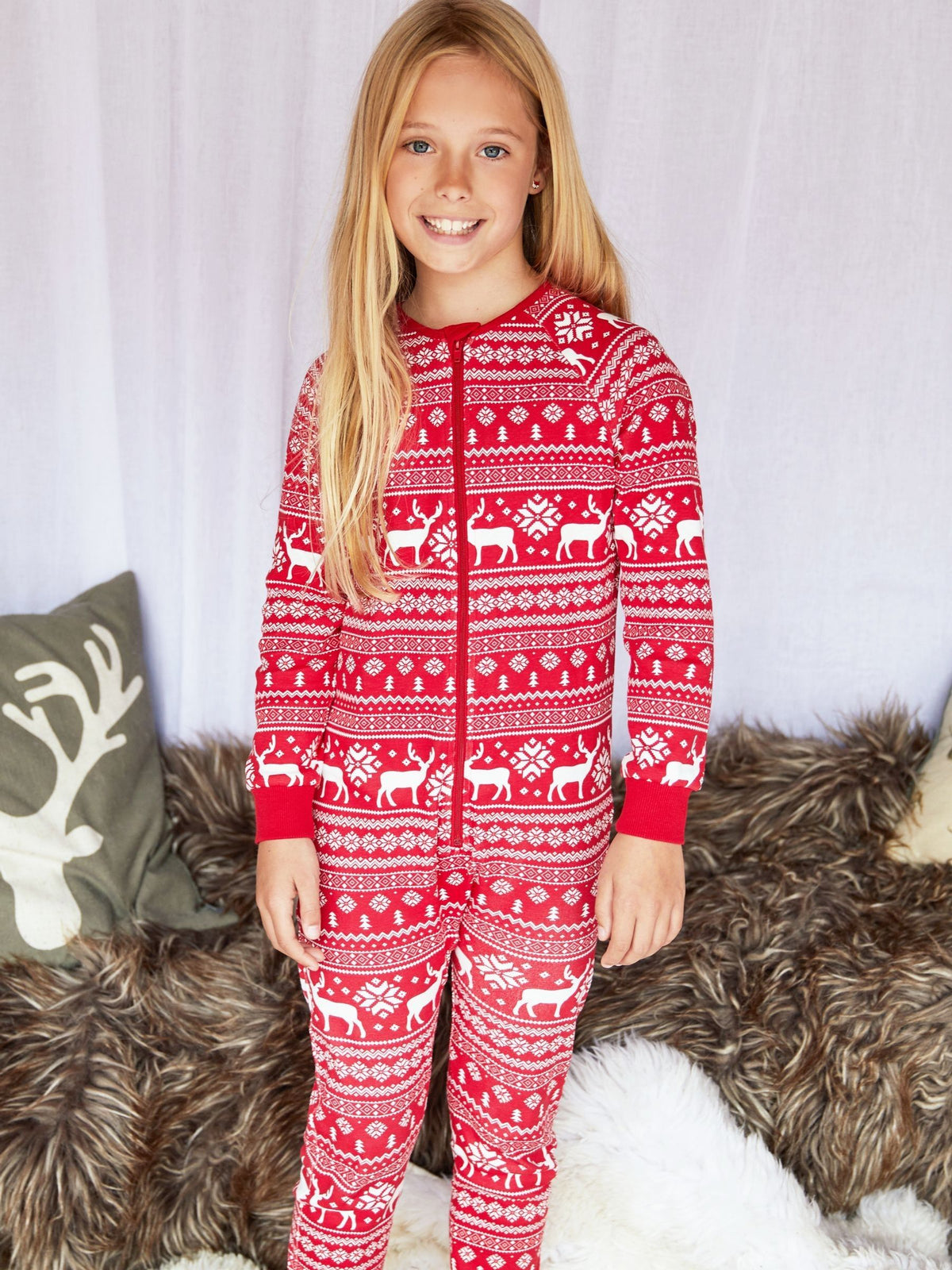 The Little Tailor Red Reindeer Christmas Fairisle Pattern 100% Cotton All-In-One - image 5