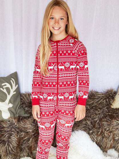 The Little Tailor Red Reindeer Christmas Fairisle Pattern 100% Cotton All-In-One - image 5
