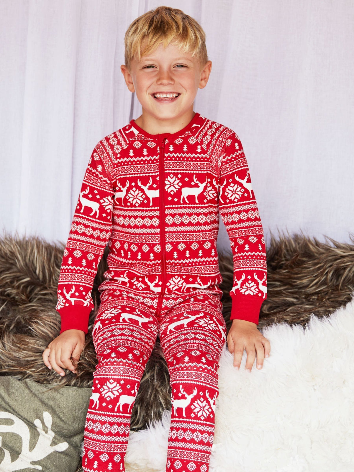 The Little Tailor Red Reindeer Christmas Fairisle Pattern 100% Cotton All-In-One - image 6