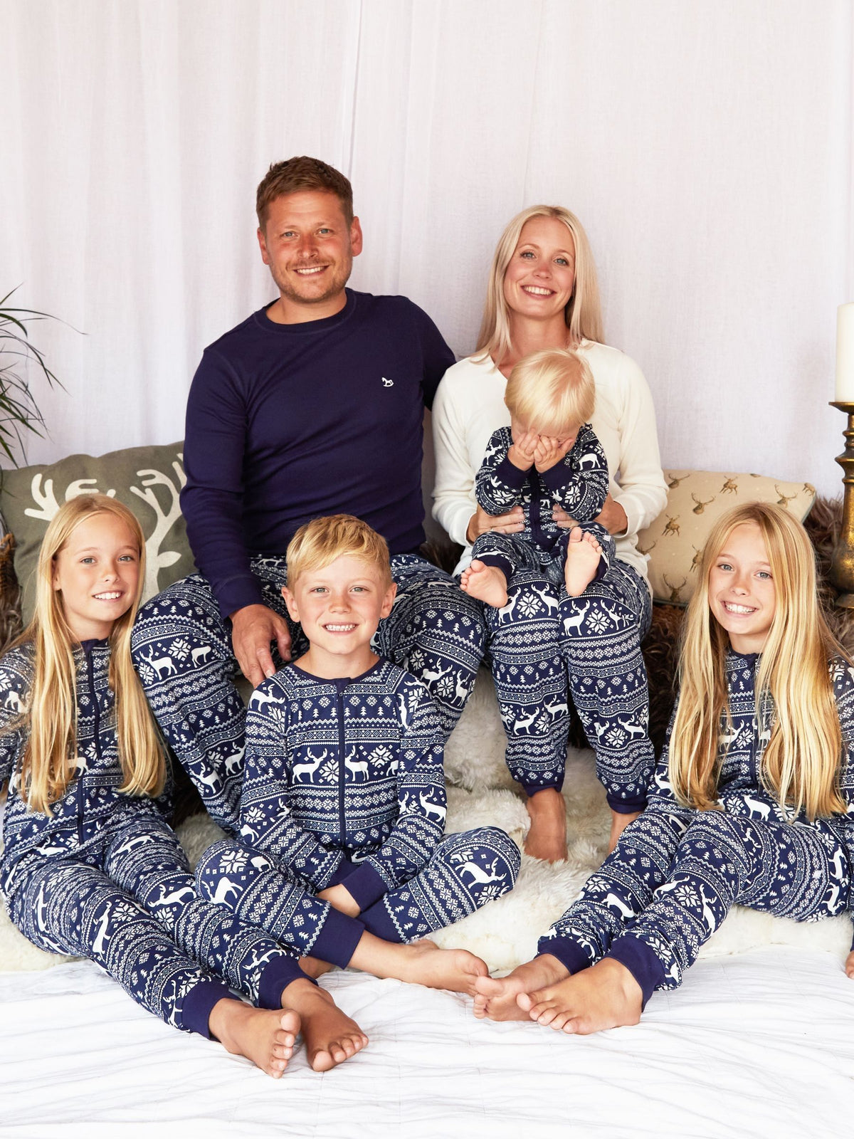 The Little Tailor Blue Baby 100% Cotton Reindeer Christmas Fairisle Pattern All-In-One image 2