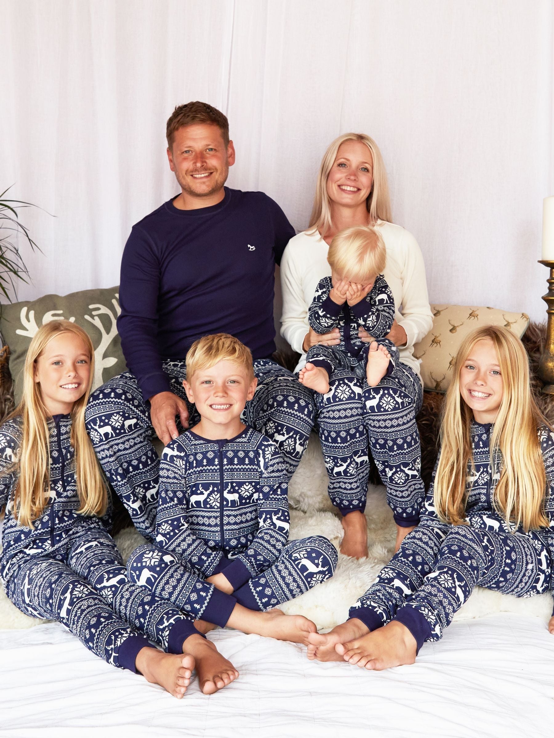 The Little Tailor Blue Baby 100% Cotton Reindeer Christmas Fairisle Pattern All-In-One image 2