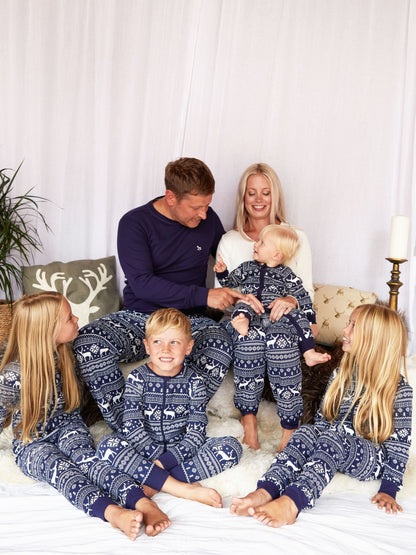 The Little Tailor Blue Baby 100% Cotton Reindeer Christmas Fairisle Pattern All-In-One image 3
