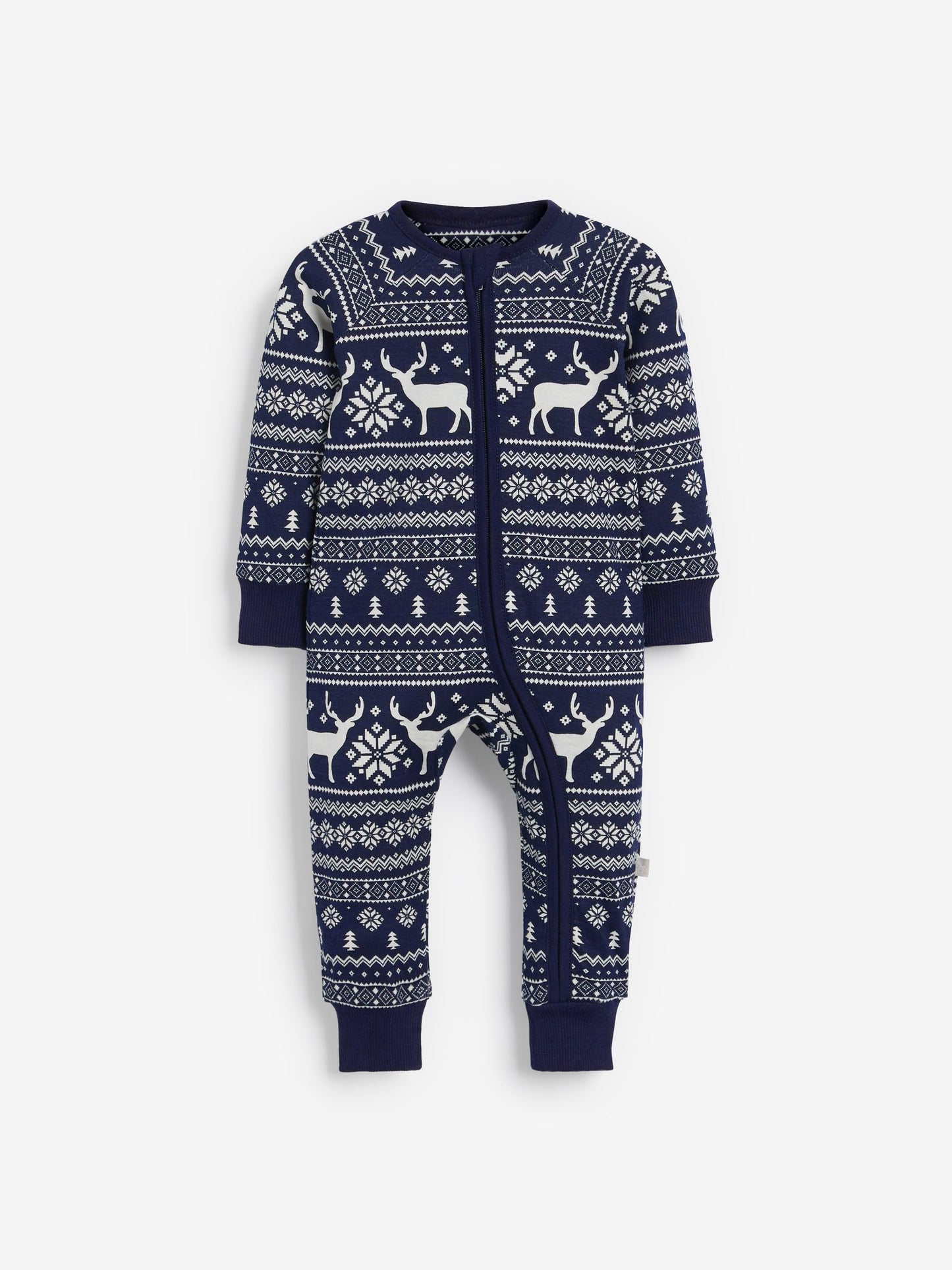 The Little Tailor Blue Baby 100% Cotton Reindeer Christmas Fairisle Pattern All-In-One image 5