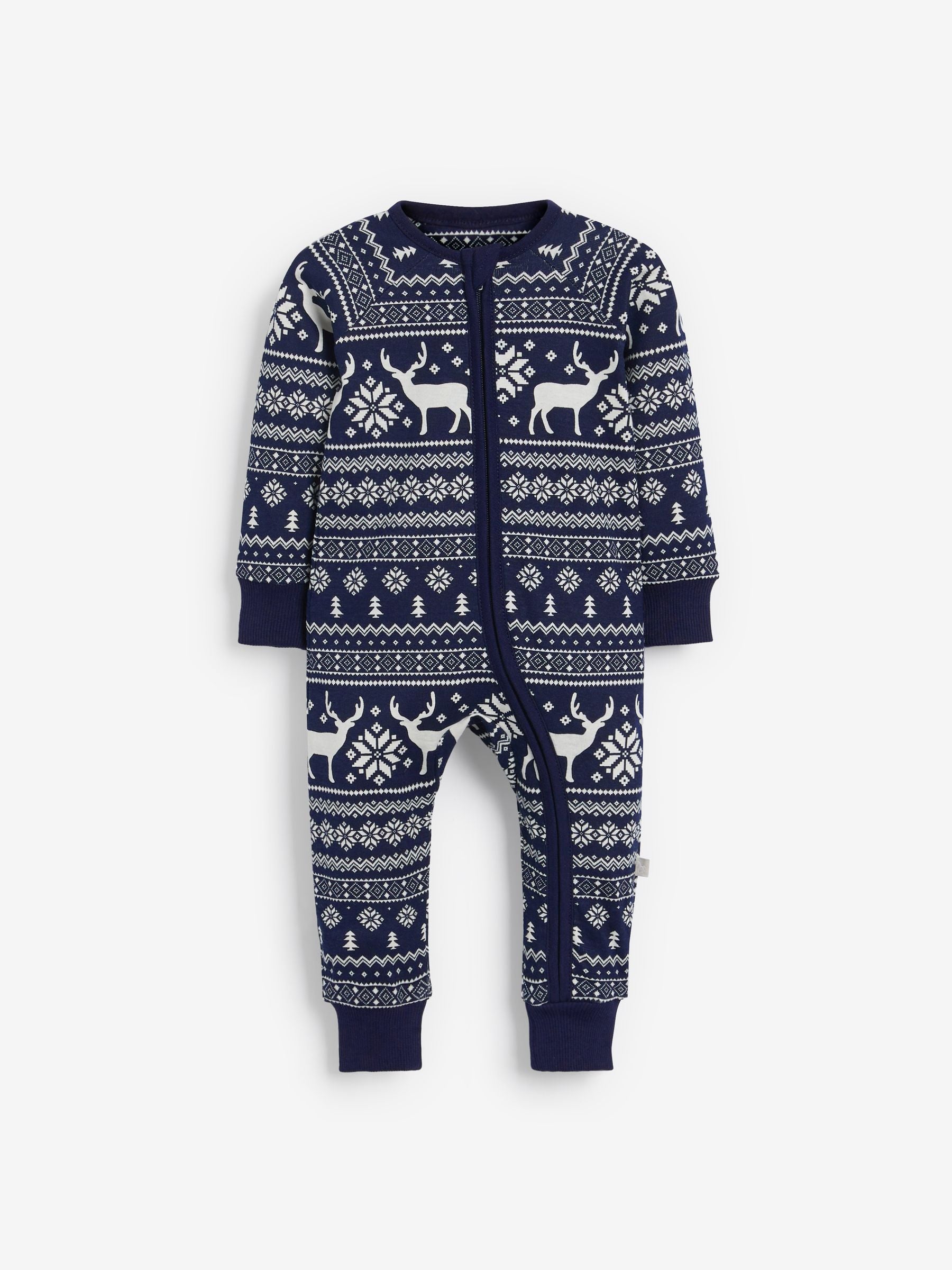 The Little Tailor Blue Baby 100% Cotton Reindeer Christmas Fairisle Pattern All-In-One image 5