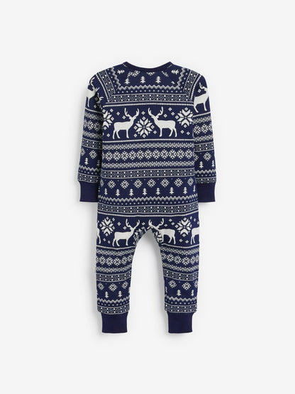 The Little Tailor Blue Baby 100% Cotton Reindeer Christmas Fairisle Pattern All-In-One image 6
