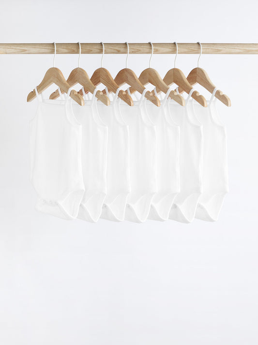 White 7 Pack Baby Strappy Bodysuits image 1