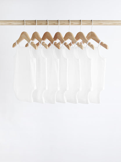 White 7 Pack Baby Strappy Bodysuits image 2