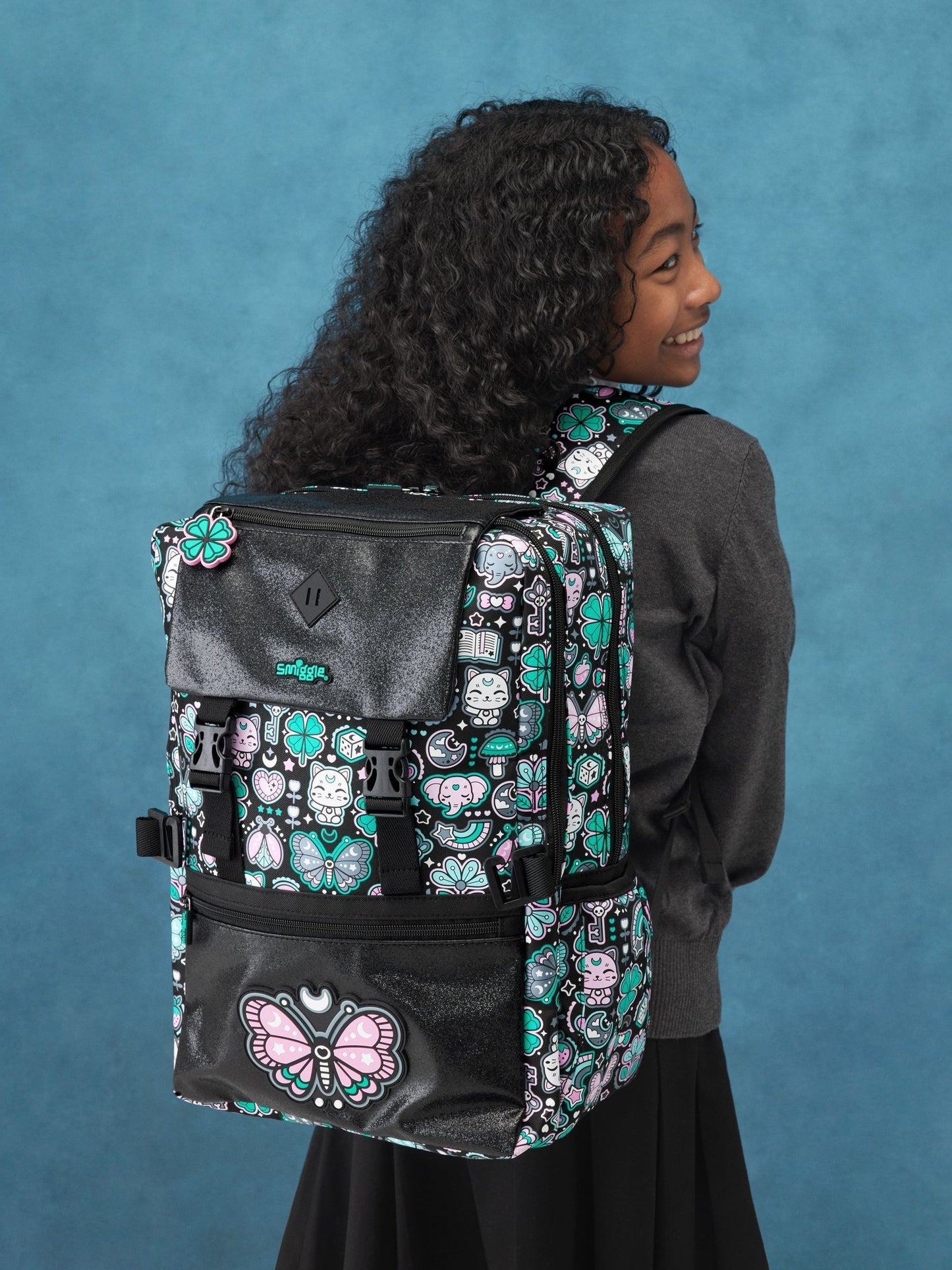 Smiggle Black Mix Aspire Foldover Attach Backpack image 1