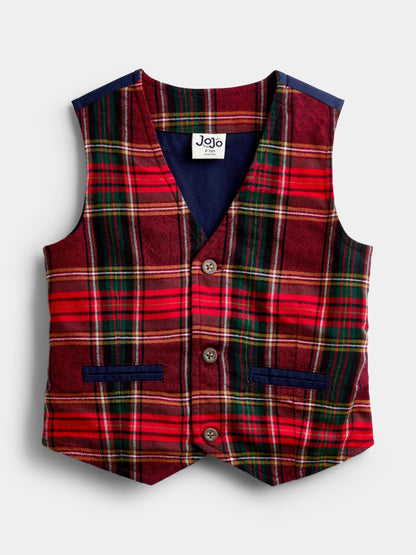 JoJo Maman Bébé Dark Red Tartan 3-Piece Bow Tie Waistcoat & Shirt Set - image 2