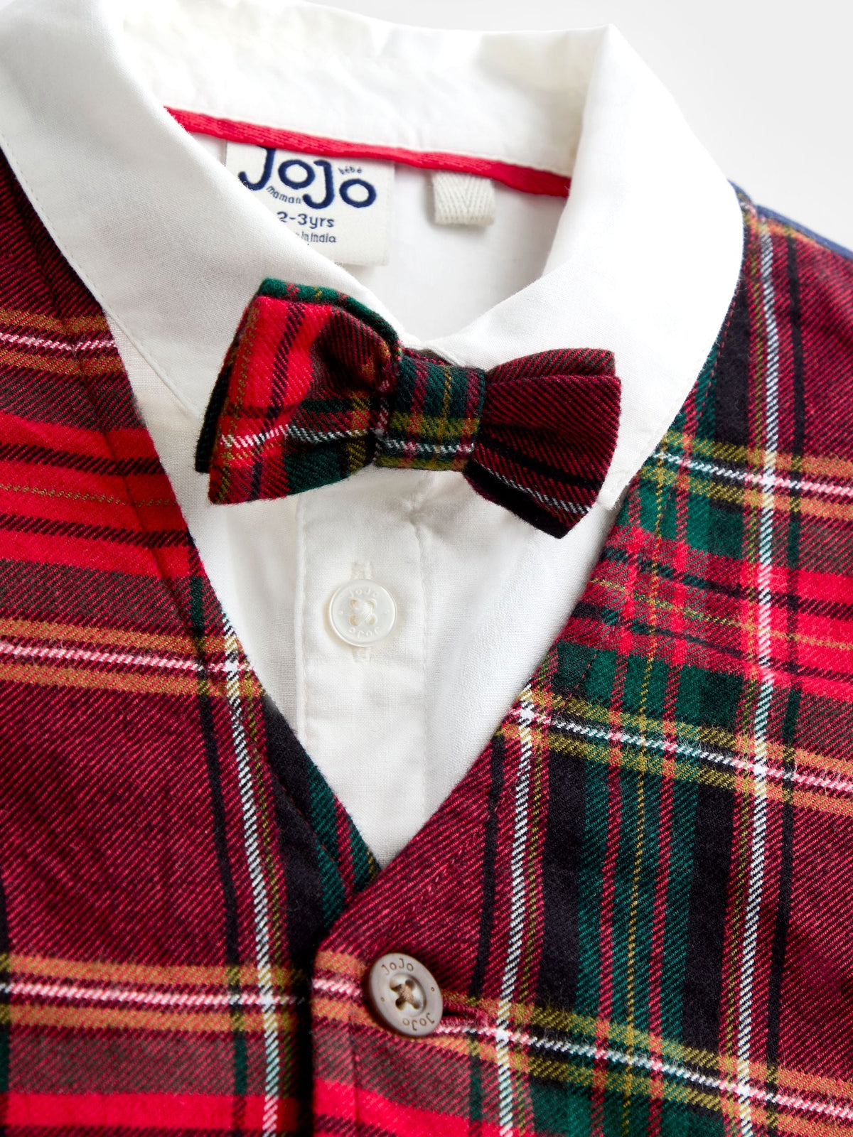 JoJo Maman Bébé Dark Red Tartan 3-Piece Bow Tie Waistcoat & Shirt Set - image 7