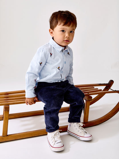 JoJo Maman Bébé Light Blue Skiers Ski Embroidery Cord Shirt - image 1