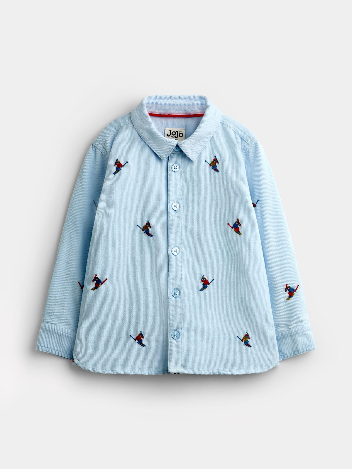 JoJo Maman Bébé Light Blue Skiers Ski Embroidery Cord Shirt - image 2