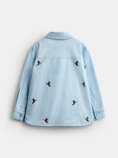 JoJo Maman Bébé Light Blue Skiers Ski Embroidery Cord Shirt - image 3