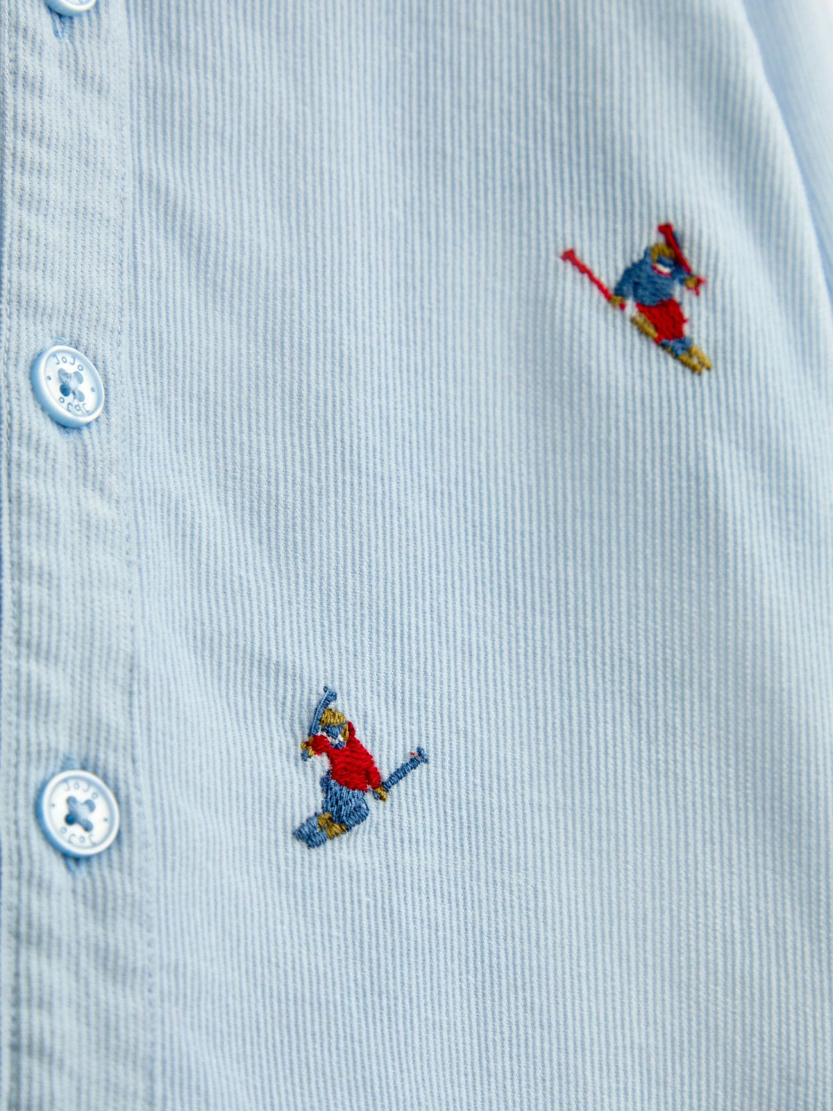 JoJo Maman Bébé Light Blue Skiers Ski Embroidery Cord Shirt - image 5