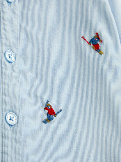 JoJo Maman Bébé Light Blue Skiers Ski Embroidery Cord Shirt - image 5