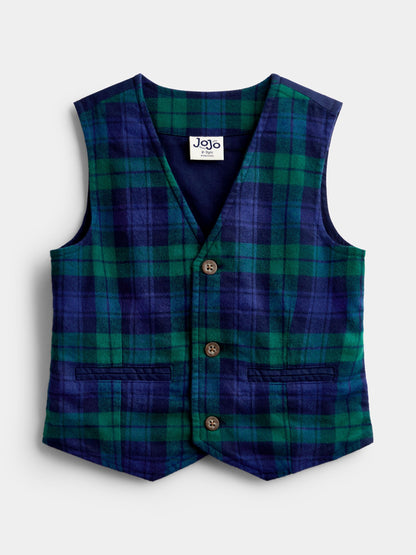 JoJo Maman Bébé Navy Blue Tartan 3-Piece Bow Tie Waistcoat & Shirt Set - image 4