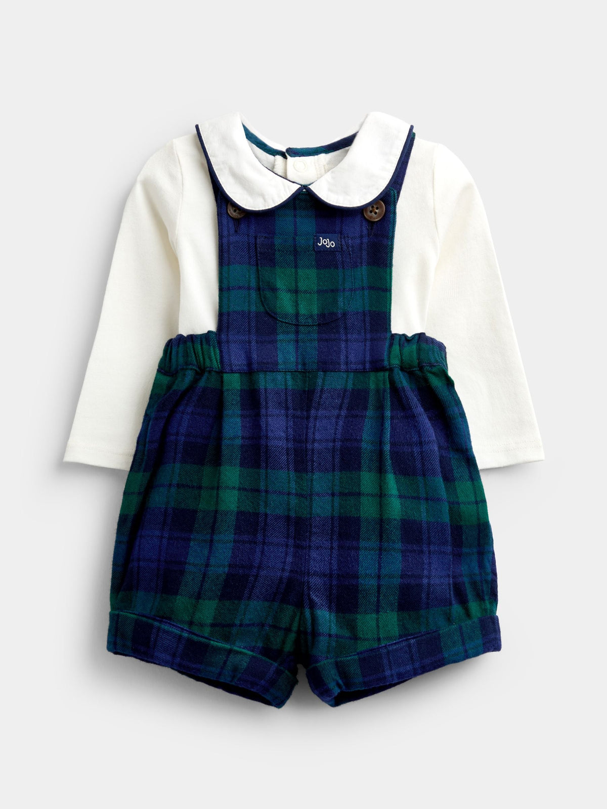 JoJo Maman Bébé Dark Green Tartan Dungarees & Top Set - image 1