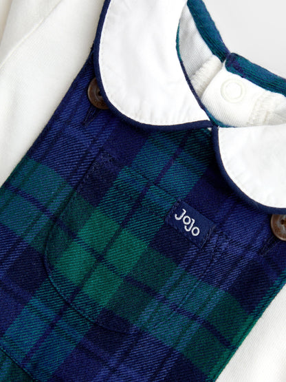 JoJo Maman Bébé Dark Green Tartan Dungarees & Top Set - image 6