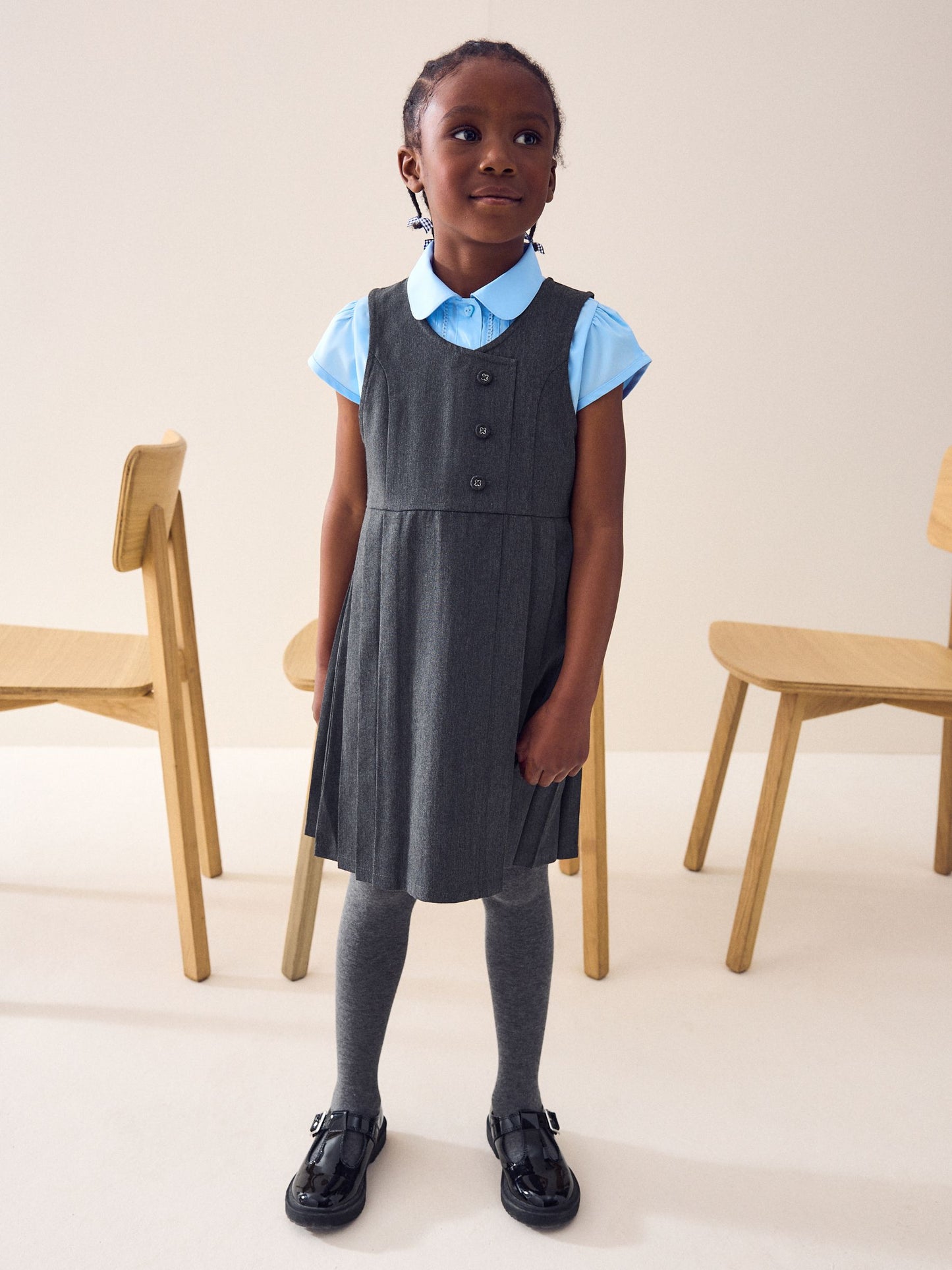Grey Asymmetric Button Front Pinafore School Dress (3-14yrs) image 1