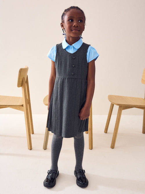 Dsiney Kidz - Grey Asymmetric Button Front Pinafore School Dress (3-14yrs) image 1
