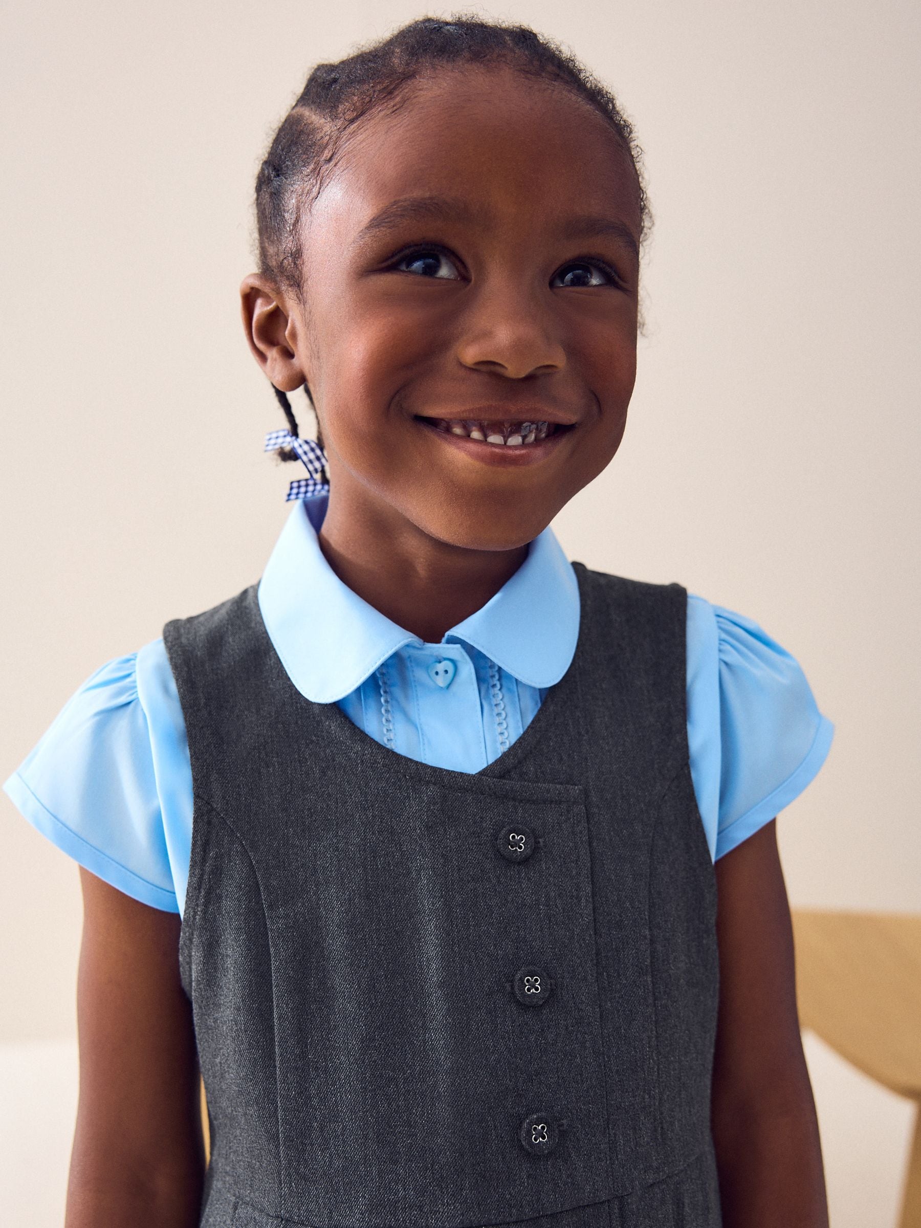 Grey Asymmetric Button Front Pinafore School Dress (3-14yrs) image 2