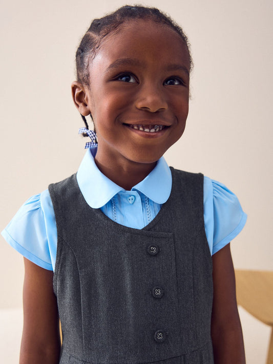 Grey Asymmetric Button Front Pinafore School Dress (3-14yrs) image 2