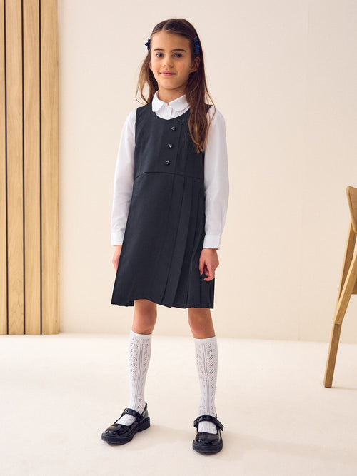 Dsiney Kidz - Navy Blue Asymmetric Button Front Pinafore School Dress (3-14yrs) image 1