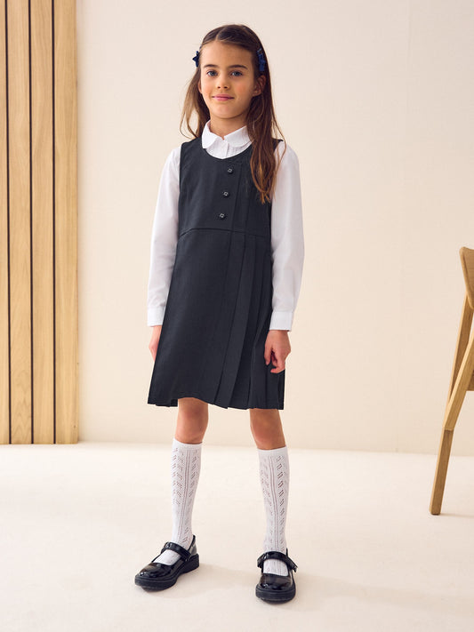 Navy Blue Asymmetric Button Front Pinafore School Dress (3-14yrs) image 1
