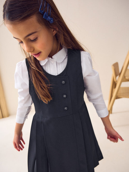 Navy Blue Asymmetric Button Front Pinafore School Dress (3-14yrs) image 2
