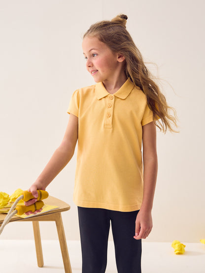 Dsiney Kidz - Yellow Regular Fit Girls 2 Pack Cotton Short Sleeve Polo Shirts (3-16yrs) image 2