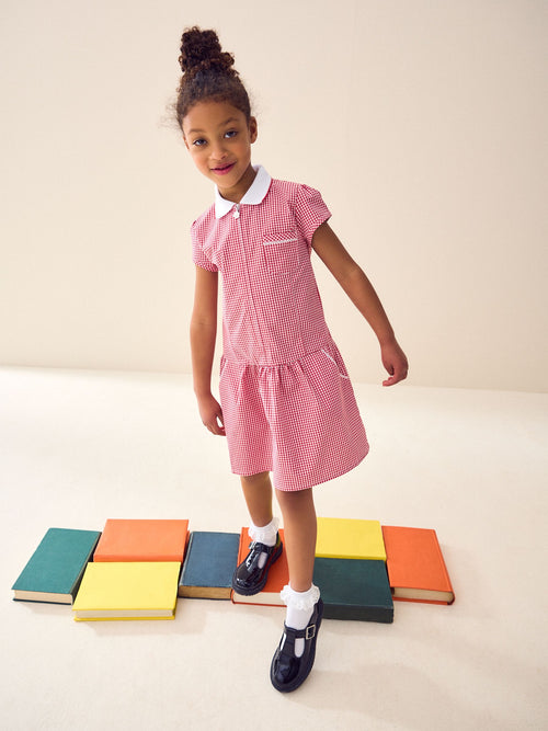 Dsiney Kidz - Red Zip Front Cotton Rich Gingham School Dress (3-14yrs) image 1