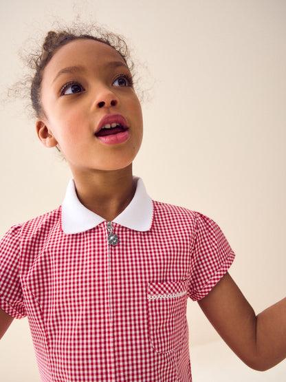 Red Zip Front Cotton Rich Gingham School Dress (3-14yrs) image 3