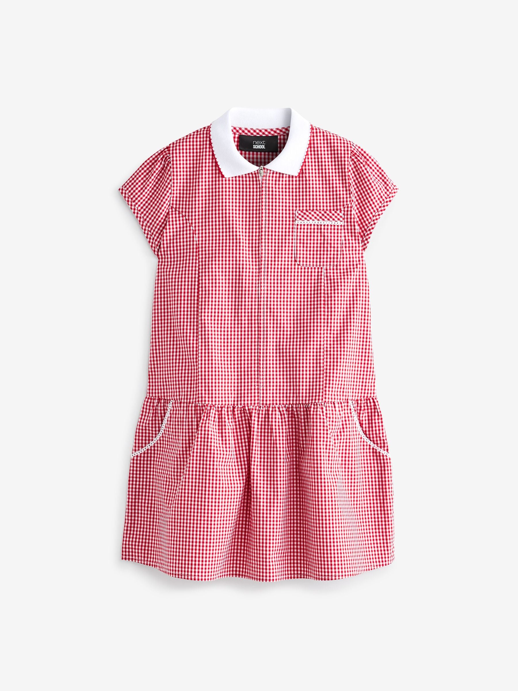 Red Zip Front Cotton Rich Gingham School Dress (3-14yrs) image 4