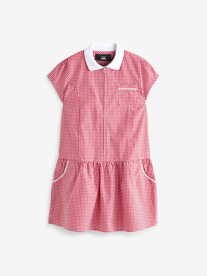 Red Zip Front Cotton Rich Gingham School Dress (3-14yrs) image 4
