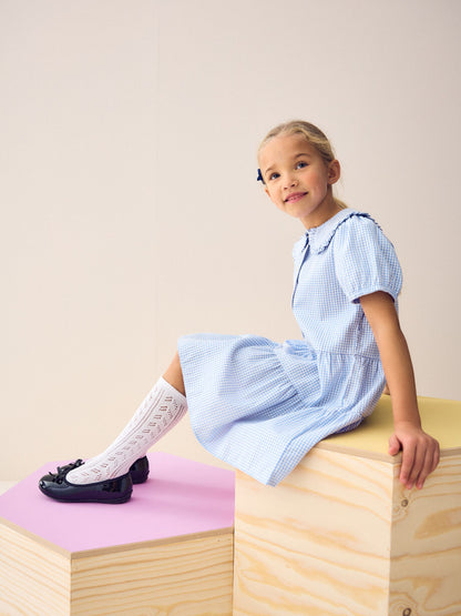 Blue Cotton Rich School Gingham Tiered Pretty Collar Dress (3-14yrs) image 3