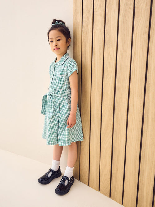 Dsiney Kidz - Green Gingham Cotton Rich Belted School Dress with Scrunchie (3-14yrs) image 1