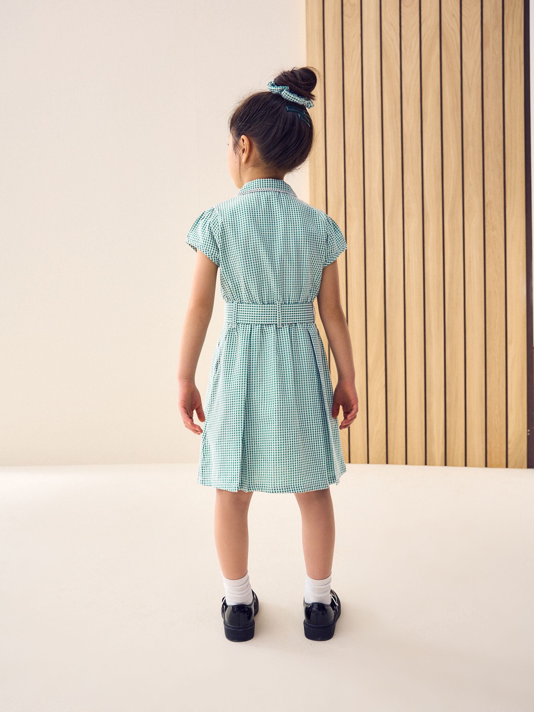 Green Gingham Cotton Rich Belted School Dress with Scrunchie (3-14yrs) image 3